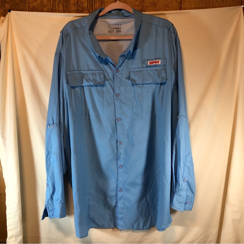 Rapala Performance Mens blue fishing breathable lng sleeve button down shirt 3XL